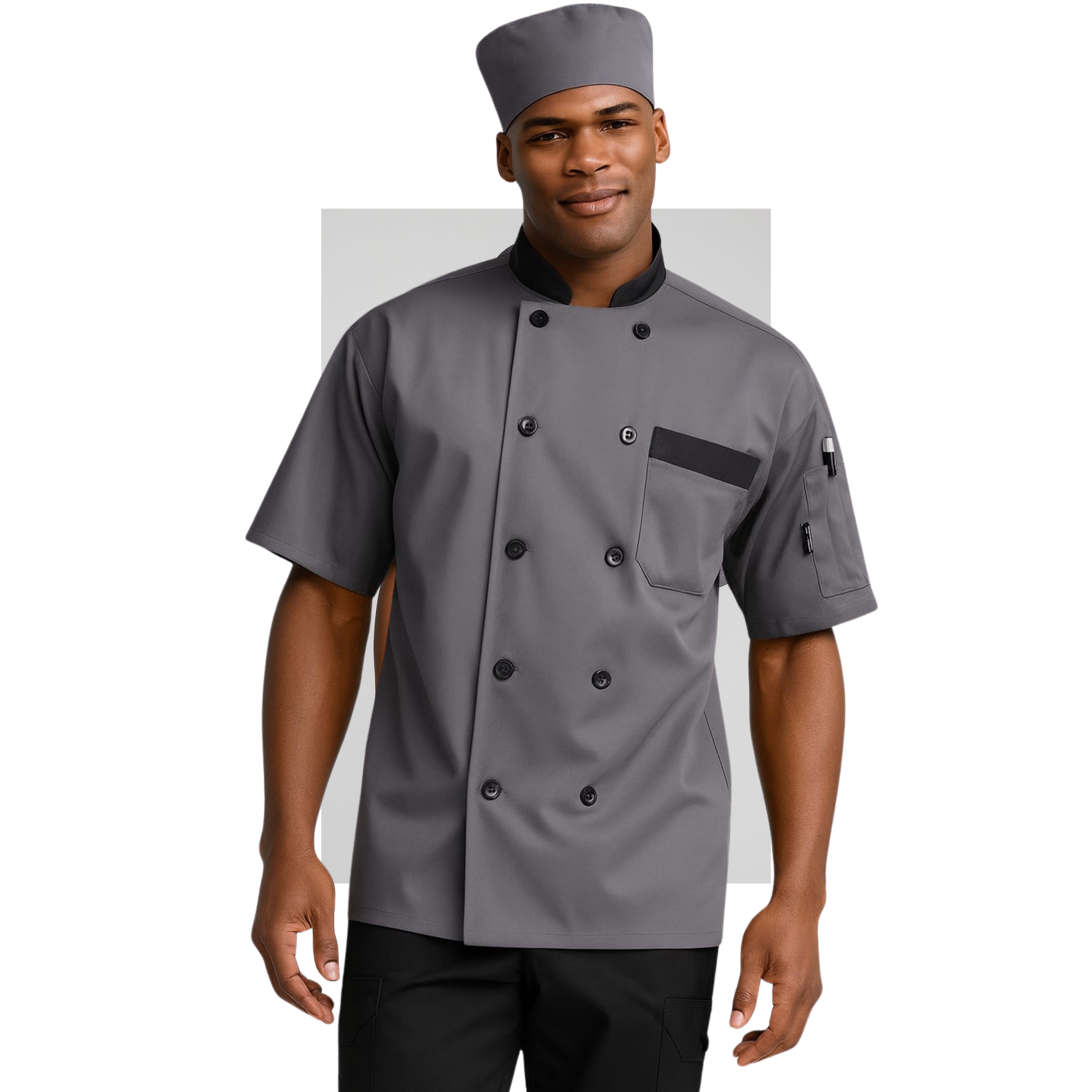 Veste de Chef Moderne Gris Clair à Manches Courtes