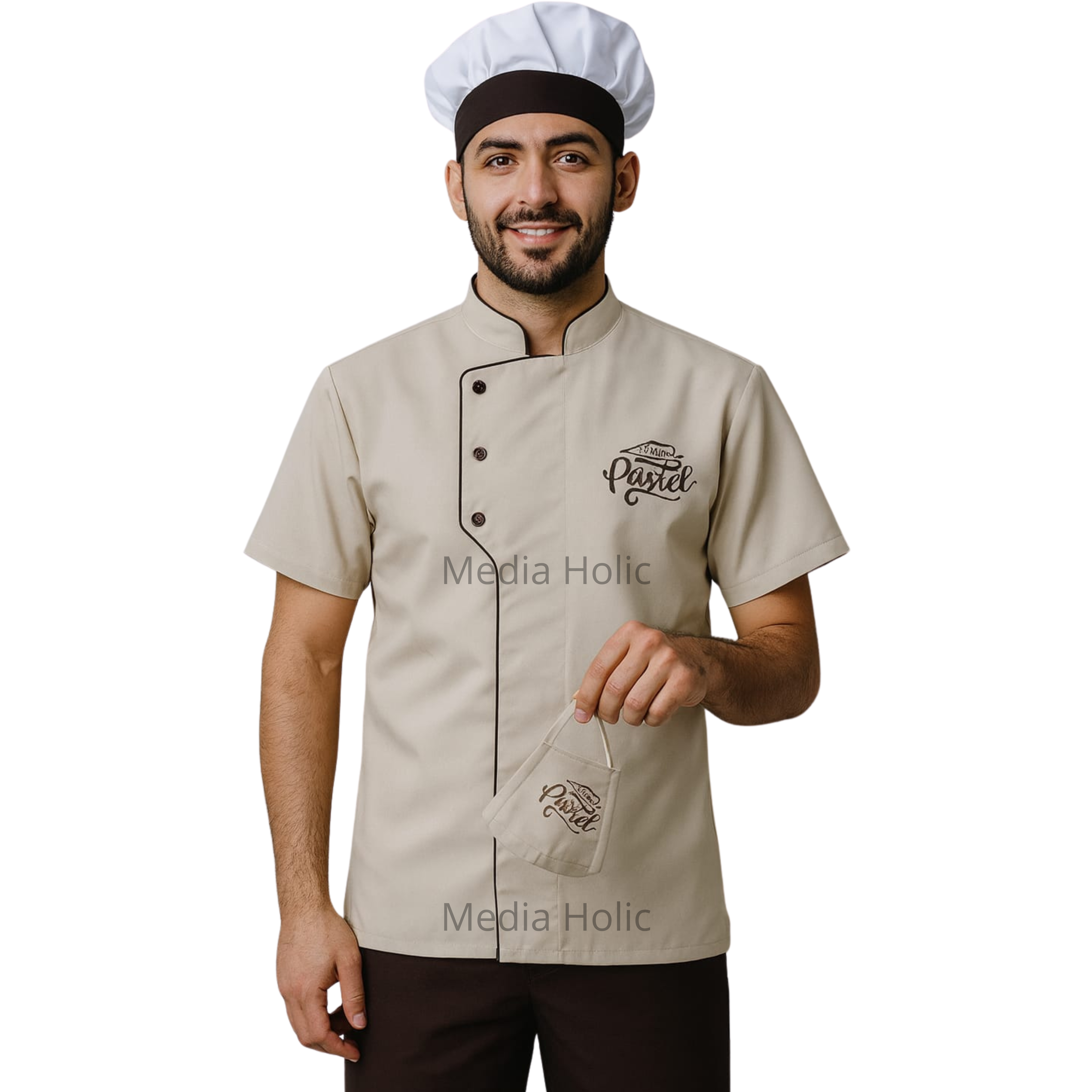 Tenue de Chef Professionnelle – Veste Beige, Pantalon Marron et Toque