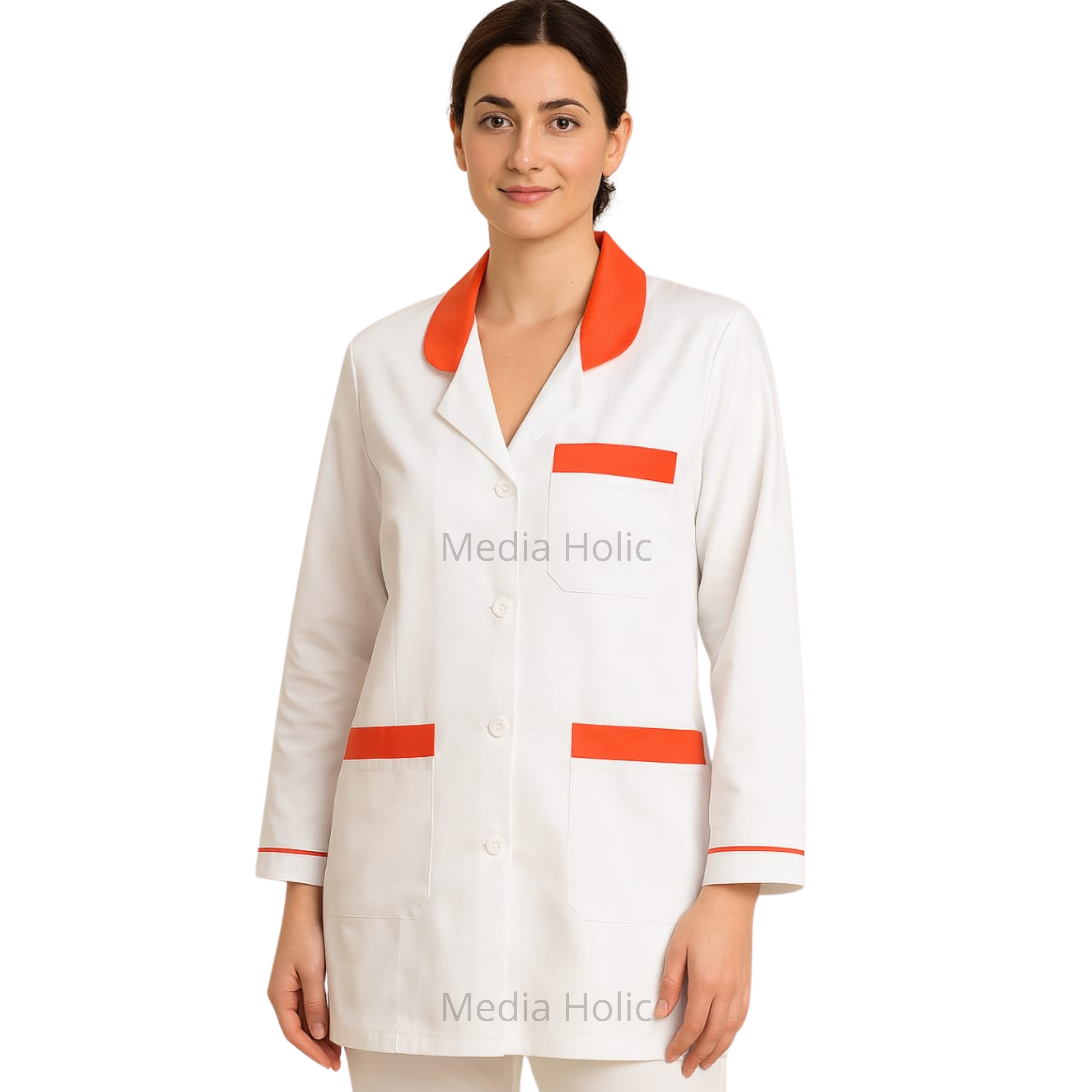 Blouse de travail professionnelle blanche avec finitions orange – Haute qualité