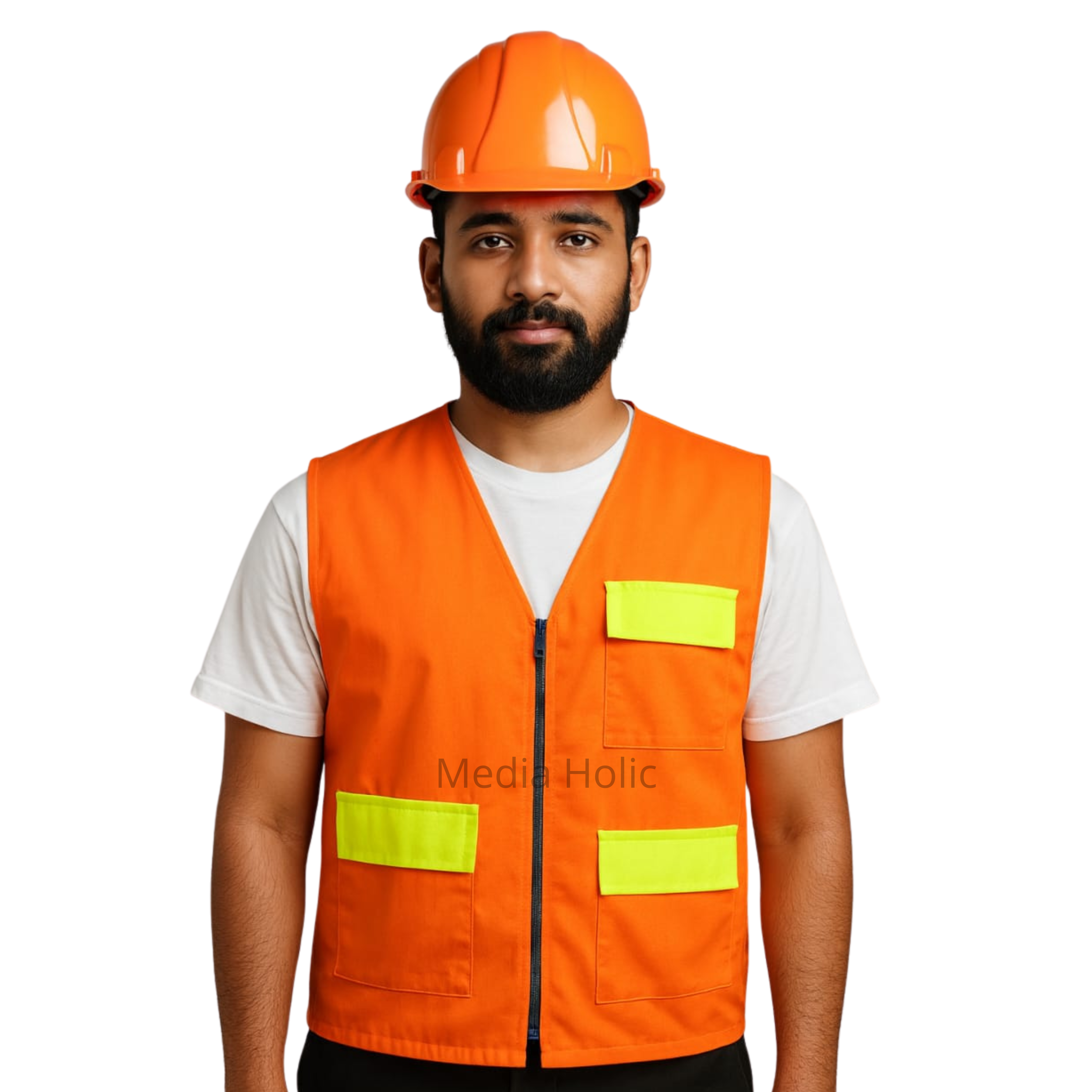 Gilet de Travail Haute Visibilité – Orange Fluorescent avec Bandes Jaune Fluo